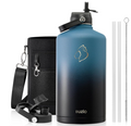 BUZIO 1 Gallon Water Bottle Insulated with Straw Lid, 128oz Large Water Jug Stainless Steel Metal Vacuum Water Flask Leak Proof 18/8 Food Grade Thermo Mug Keep Cold 48H & Hot 24H, Indigo Crush