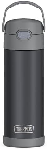 THERMOS FUNTAINER 16 Ounce Stainless Steel Vacuum Insulated Bottle with Wide Spout Lid,Matte Charcoal,(Pack of 6)