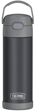 THERMOS FUNTAINER 16 Ounce Stainless Steel Vacuum Insulated Bottle with Wide Spout Lid,Matte Charcoal,(Pack of 6)