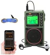 Raddy RF75A APP Control Shortwave Radio, Portable Shortwave Radios AM/FM/VHF/SW/WB Weather Radio, Pocket Radio Rechargeable w/ 9.85 Ft Wire Antenna (Army Green)