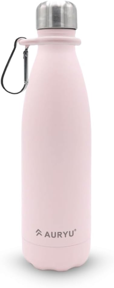 Triple-Walled Insulated Stainless Steel Water Bottle with Bonus Handle, 17oz, Drinks Cold for 24h & Hot for 12h, Leak Proof, Pink