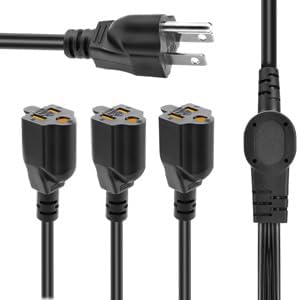 3.3FT 3 Prong 1 to 3 Extension Cord Splitter, Indoor Outdoor Power Cable 3-Outlet Power Cord Splitter Cords, SJT 16AWG 10A/1250W for Halloween Lights, Christmas Decorations, Computer, Scanner (Black)