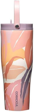 Corkcicle Go Cup XL - Leak-Proof Travel Tumbler - Triple Insulated Stainless Steel Water Bottle - Easy-Carry Handle - Summer Drinkware Gift - Keeps Drinks Ice Cold - 30 oz - Tropical Hideaway