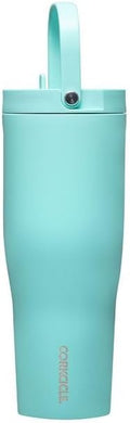 Corkcicle Go Cup XL - Leak-Proof Travel Tumbler - Triple Insulated Stainless Steel Water Bottle - Easy-Carry Handle - Summer Drinkware Gift - Keeps Drinks Ice Cold - 30 oz - Turquoise