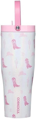 Corkcicle Go Cup XL - Leak-Proof Travel Tumbler - Triple Insulated Stainless Steel Water Bottle - Easy-Carry Handle - Summer Drinkware Gift - Keeps Drinks Ice Cold - 30 oz - Cowgirl