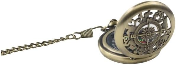 Pocket Compass with Hanging Chain, Vintage Zinc Alloy Flip Cover Compass Pocket Watch, Outdoor Mountaineering Navigation Tool for Hiking Camping
