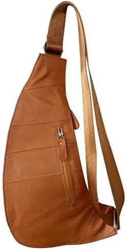 Hebetag Small Leather Sling Bag Crossbody Backpack for Men Women Travel Outdoor Sports Hiking Camping Shoulder Chest Day Pack Daypack Yellow Brown