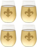Set of 4 Shatterproof Designer 16 oz Plastic Wine Glasses MADE in the USA (FLEUR DE LIS)