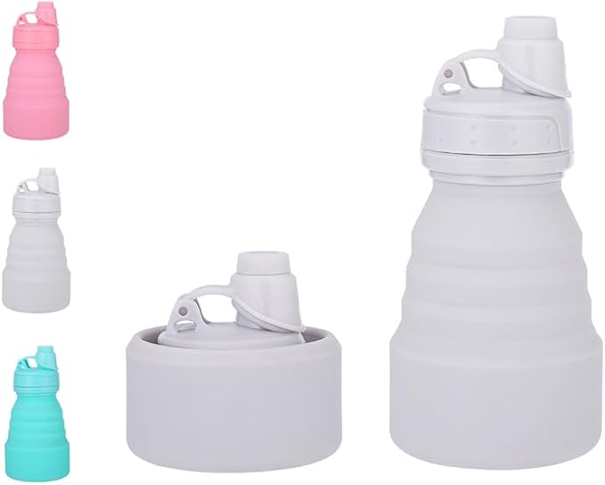 Collapsible Water Bottles 17oz, Odorless BPA-Free Silicone, Leak-Proof Foldable Reusable Bottle - Perfect for Travel Sports Gym Hiking Camping Cycling - Water Gray