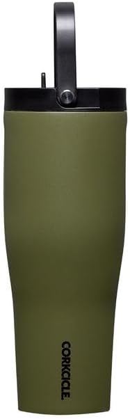 Corkcicle Go Cup XL - Leak-Proof Travel Tumbler - Triple Insulated Stainless Steel Water Bottle - Easy-Carry Handle - Summer Drinkware Gift - Keeps Drinks Ice Cold - 30 oz - Olive