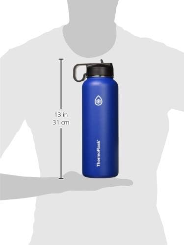 ThermoFlask 40 oz Double Wall Vacuum Insulated Stainless Steel Water Bottle - Reusable with Leakproof Chug & Straw Lids - Keeps Drinks Cold 24 hr/Hot 12 hr - Easy Maintenance - Gym/On-the-Go, Cobalt