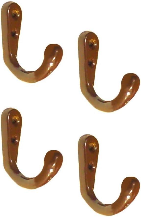 FAPBADRI Multipurpose Hooks, Used to Hang Clothes, Bags, Coats, Curtain Hold Backs, Keys, Colour - Brown, Material - Aluminium, Screws and Wallplugs Included, Pack of 4 Pieces