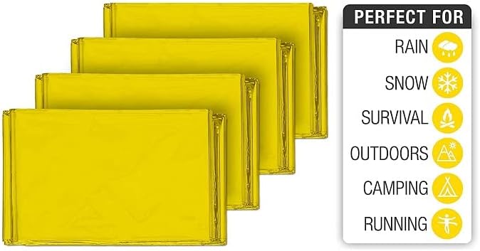 GALAXYLENSE Emergency Mylar Thermal Blanket for Survival First Aid Kits Army Outdoors Hiking Camping Bug Out Trauma Desert All Weather Condition Protection (100 Packs Gold)