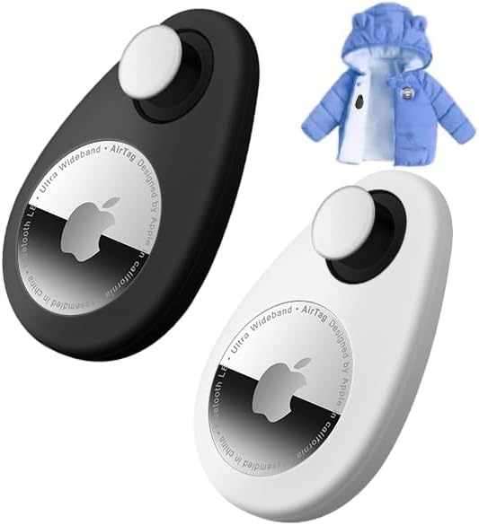 for Airtag Holder for Kids Baby Toddler Hidden 2 Pack GPS Tracker Case, Anti-Removal for Airtag Silicone Case with Safety Pins, Suitable for Children, Elderly, Pets, Backpack, Luggage (Black+White)