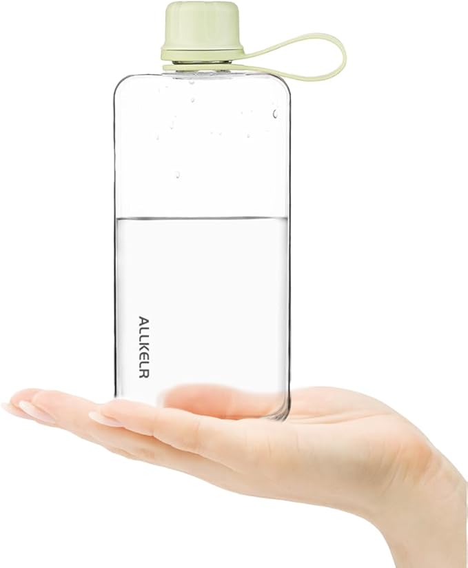 Portable Flat Water Bottle,BPA Free Reusable Tritan Plastic Travel Water Bottle Cup,Lightweight Leakproof Slim Water Bottles Fits Purse,Backpacking,Hiking (Green, 13.5 oz)