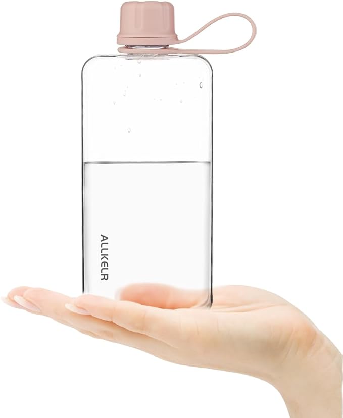 Portable Flat Water Bottle,BPA Free Reusable Tritan Plastic Travel Water Bottle Cup,Lightweight Leakproof Slim Water Bottles Fits Purse,Backpacking,Hiking (Pink, 13.5 oz)