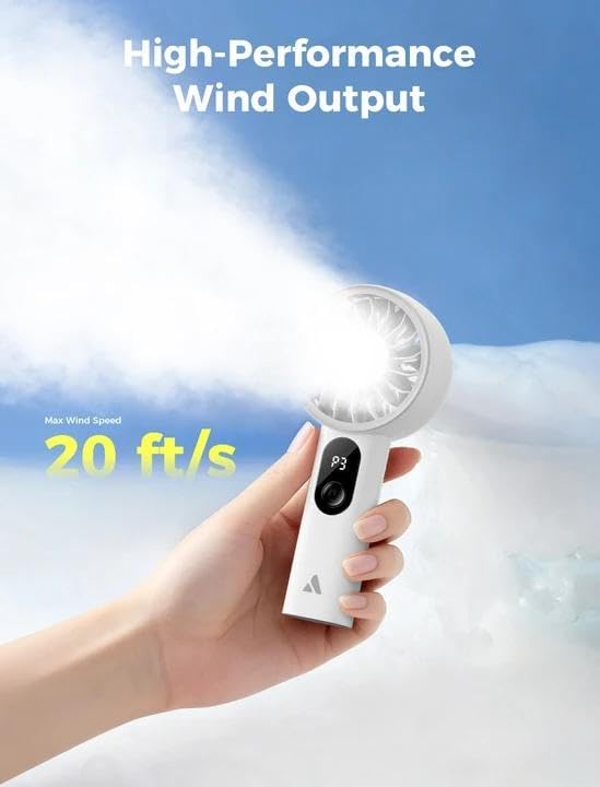 Aecooly Mighty Portable Fan, Powerful Handheld Fan, USB Rechargeable [10H Max Cooling Time], Mini Personal Battery Powered, Pocket for Travel, Summer, Gifts for Women, Girls -White