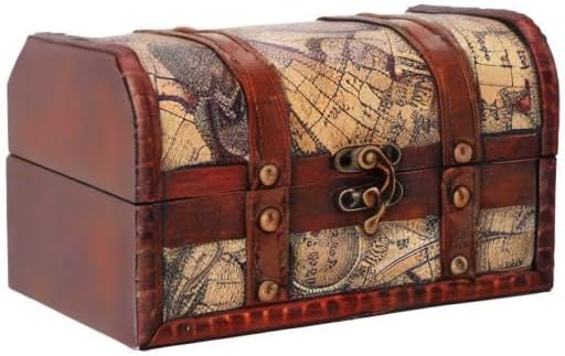 Hilitand Pirate Treasure Chest Vintage Handmade Decorative Wooden Box Trinket Jewelry Storage Case Home Decoration(Map)