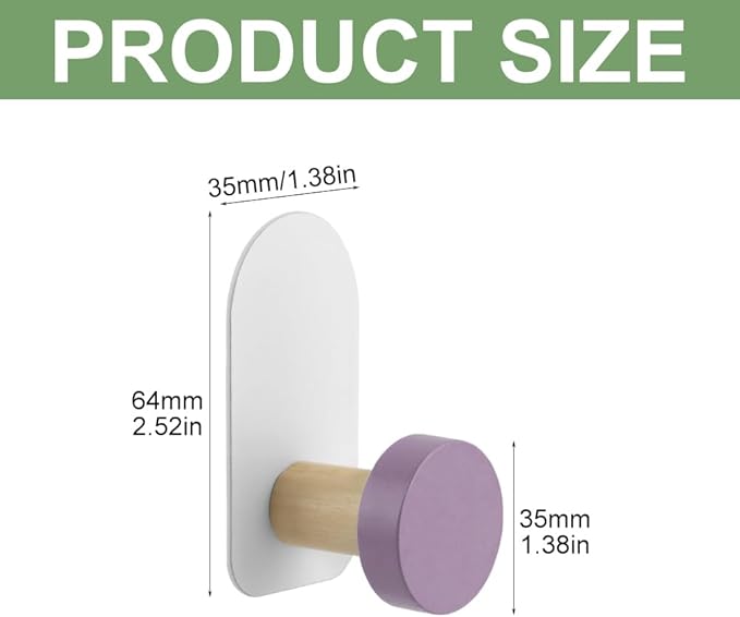 5 Pcs Self-Adhesive Wall Coat Hooks, Cute Wooden Sticky Clothes Hook Colorful Towel Hooks Multi Purpose Stick on Wall Hook Holder for Key Towel Coat Kitchen Bathroom(Macaron Round)