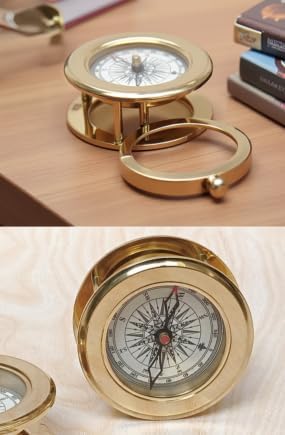 Vintage Brass Compass with Wooden Box – Antique Navigation Compass for Hiking, Camping, Gifts & Home Decor – Classic Map Reading Compass for Men