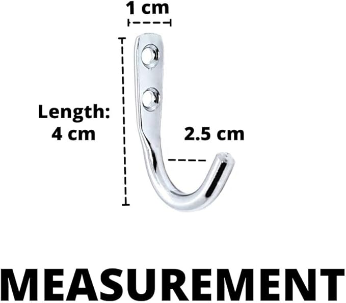FAPBADRI Multipurpose Hooks, Used to Hang Clothes, Bags, Coats, Curtain Hold Backs, Keys, Colour - Silver, Material - Stainless Steel, Screws and Wallplugs Included, Pack of 4 Pieces