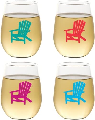 Set of 4 Shatterproof Designer 16 oz Plastic Wine Glasses MADE in the USA (ADIRONDACK CHAIRS)