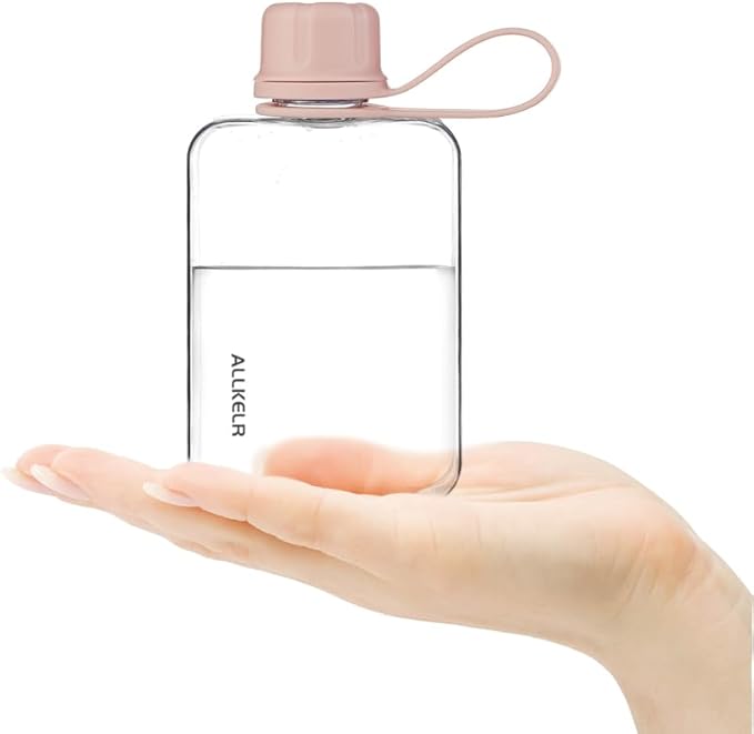 Portable Flat Water Bottle,BPA Free Reusable Tritan Plastic Travel Water Bottle Cup,Lightweight Leakproof Slim Water Bottles Fits Purse,Backpacking,Hiking (Pink, 8 oz)