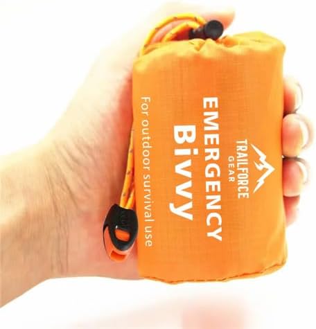 Emergency Bivy Sack Survival Sleeping Bag – Waterproof Thermal Emergency Blanket Shelter for Camping, Hiking, Survival Kit, Outdoor Emergency Gear – Ultralight Compact Orange Bivy