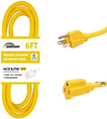 Indoor Outdoor Extension Cord Weatherproof, UL Certified, 14 Gauge 6FT Yellow 3 Prong Heavy Duty, 14/3 SJTW 15A Power Cord for Outdoor Lights, Appliances, Lawn