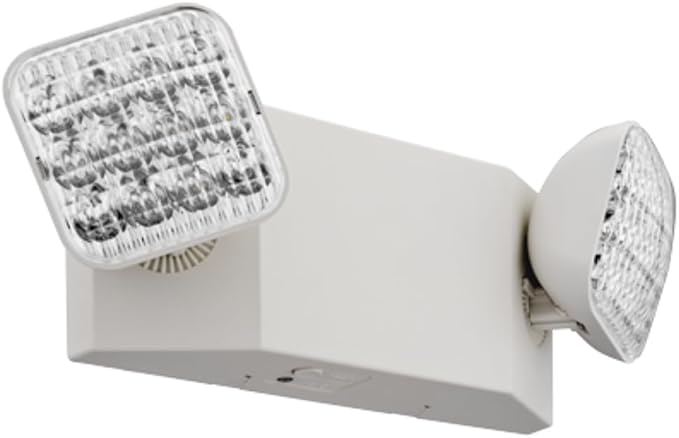 Lithonia Lighting Basics LED Emergency Light, Dual Adjustable Heads, Wall Mount, Damp Rated, 90-Min Backup, 120/277V, White, 2-Pack (EU2C CP2), Deal for stairways, hallways, and Egress Paths