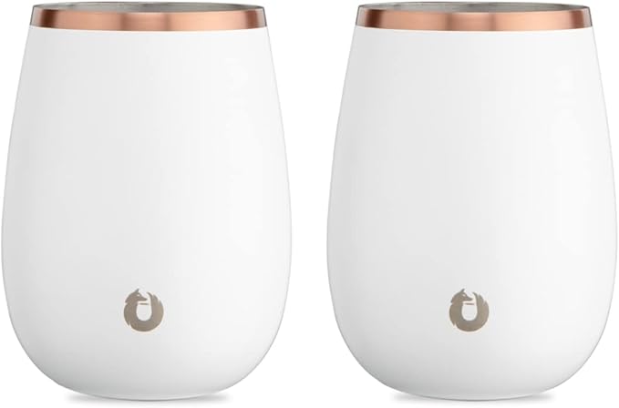 SNOWFOX Premium Vacuum Insulated Stainless Steel Grand Pinot Wine Glass, Chilled Wine Stays Icy Cold, Stemless Cocktail Glasses, Elegant Home Entertaining, Classic Barware, 12oz, White