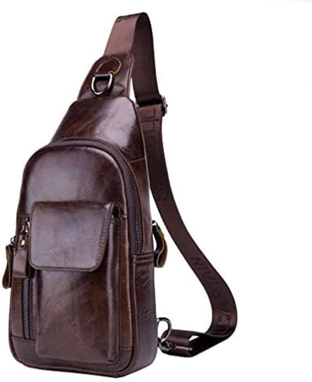 Hebetag Leather Sling Bag Hiking Daypack for Men Women Outdoor Travel Camping Fishing Crossbody Shoulder Chest Pack Backpack, Coffee