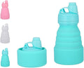 Collapsible Water Bottles 17oz, Odorless BPA-Free Silicone, Leak-Proof Foldable Reusable Bottle - Perfect for Travel Sports Gym Hiking Camping Cycling - Water Blue