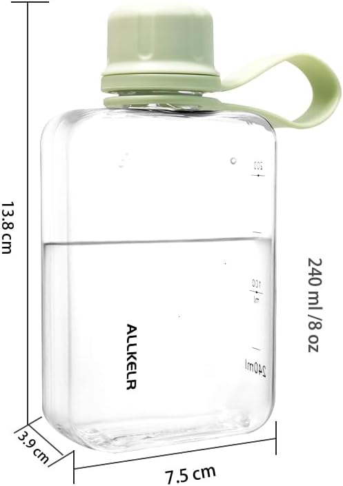 Portable Flat Water Bottle,BPA Free Reusable Tritan Plastic Travel Water Bottle Cup,Lightweight Leakproof Slim Water Bottles Fits Purse,Backpacking,Hiking (Green, 8 oz)