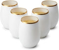 Oojami 40 count Unbreakable Stemless Plastic Wine Champagne Whiskey Glasses Elegant Durable Disposable Indoor Outdoor Ideal for Home, Office, Bars, Wedding, 12 Ounce Cups Gold Rim (White Matte Gold)