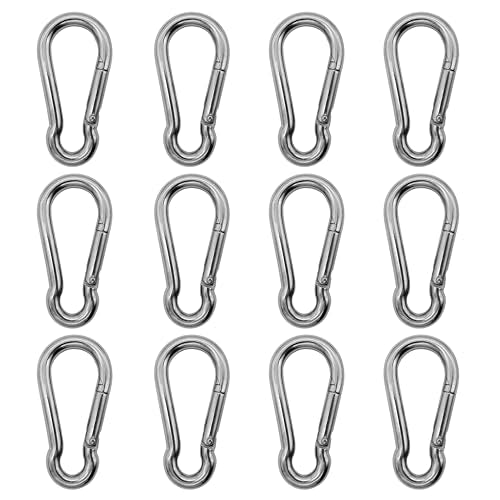 304 Stainless Steel Carabiners -2 inch Heavy Duty, Durable & Rust-Free Clips for Gym, Swing, Dog Leashes, Hammocks, Keychains, and More(304,M5,Pack of 12)