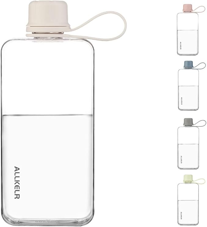 Portable Flat Water Bottle,BPA Free Reusable Tritan Plastic Travel Water Bottle Cup,Lightweight Leakproof Slim Water Bottles Fits Purse,Backpacking,Hiking (White, 13.5 oz)
