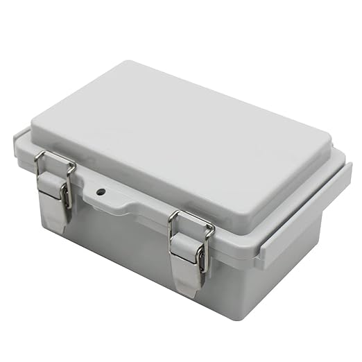 Mini Grey Watertight Junction Box Hinged Cover with Stainless Steel Latch Outdoor Weatherproof Custom PVC Plastic Enclosure Box for Project with Mounting Plate 5.9×3.9×2.8 inch(150×100×70mm)