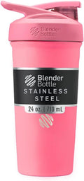 BlenderBottle Sport Insulated Stainless Steel Shaker Bottle with Wire Whisk, 24-Ounce, Pink – Protein Shakes & Hydration for Athletes & Fitness Enthusiasts, Easy Mixing, Lockable Lid