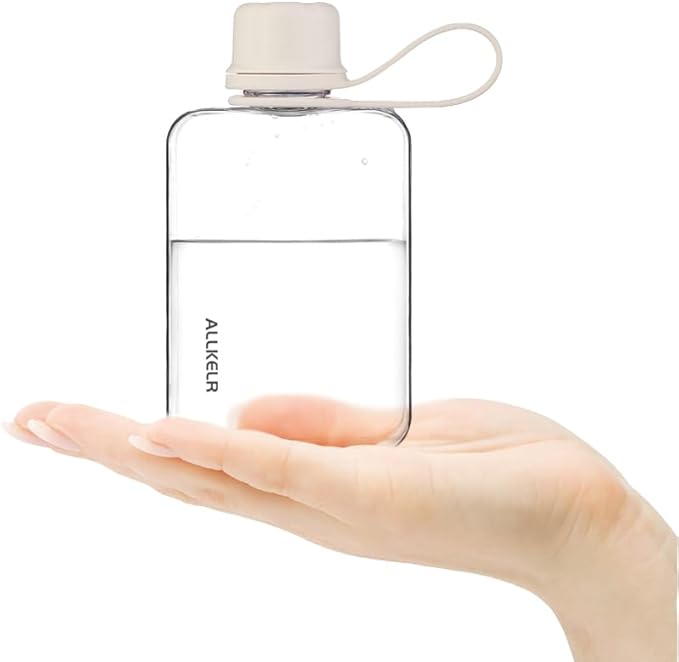 Portable Flat Water Bottle,BPA Free Reusable Tritan Plastic Travel Water Bottle Cup,Lightweight Leakproof Slim Water Bottle Fits Purse,Backpacking, Hiking (White, 8 oz)