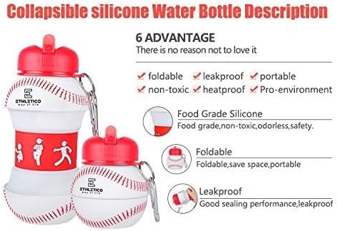 Clip-On Collapsible BPA-Free Silicone Baseball Water Bottle for Kids, 19 Oz. Size