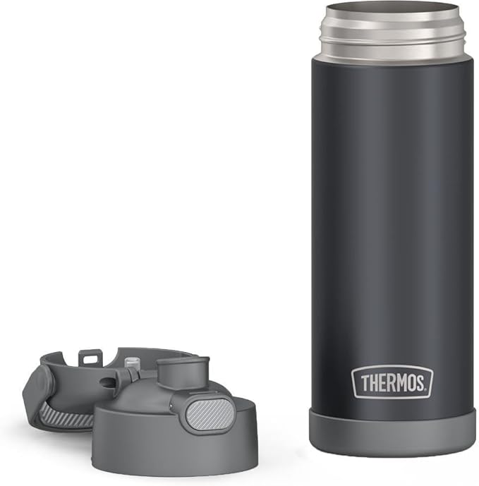 THERMOS FUNTAINER 16 Ounce Stainless Steel Vacuum Insulated Bottle with Wide Spout Lid,Matte Charcoal,(Pack of 6)