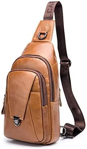 Hebetag Leather Sling Bag Crossbody Backpack for Men Women Outdoor Travel Work Shoulder Chest Pouch Camping Casual Daypack Brown 18cm(W) x8cm(D) x30cm(H)(7.08"x3.14"x11.81") approx;