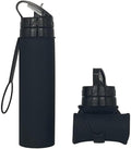 Collapsible Water Bottles 20oz, Odorless BPA-Free Silicone, Leak-Proof Foldable Reusable Bottle - Perfect for Cruise Travel Sports Gym Hiking Camping Cycling - Black