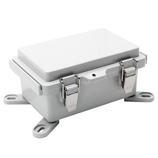 Mini Grey Watertight Junction Box Hinged Cover with Stainless Steel Latch Outdoor Weatherproof Custom PVC Plastic Enclosure Box for Project with Mounting Plate 5.9×3.9×2.8 inch(150×100×70mm)