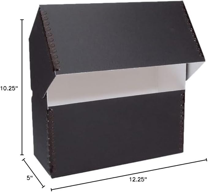 Lineco Archival Document Storage Box with Metal Edge, Acid-Free Black Boxboard, Organize and Store Files, Prints, Photos, Letter-Sized Case 12.5" x 10.5" x 5" Wide