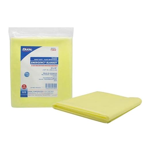 Dukal DUK 7303 Emergency Blanket, Yellow, Heavy Duty Fluid Impervious, 54" Width, 80" Length (Pack of 50)