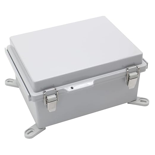 Electrical Junction Box with Mounting Plate, Hinged Cover Stainless Steel Buckles, IP67 Outdoor Project Box Weatherproof DIY Electrical Enclosure 8.6×6.7×4.3 inch (220×170×110mm)