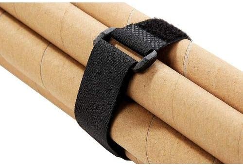 Officewerks Reusable Fastening Cable Straps and Ties, Variety Sizes (8"-12"-15"-20") Assorted 12 Pack, Black Nylon, Adjustable Multi-Purpose Hook and Loop Cinch Straps