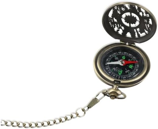 Pocket Compass with Hanging Chain, Vintage Zinc Alloy Flip Cover Compass Pocket Watch, Outdoor Mountaineering Navigation Tool for Hiking Camping